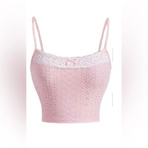 Y2K Coquette Baby Pink Contrast Lace Cami Crop Top New Casual Party S/4 Fairy